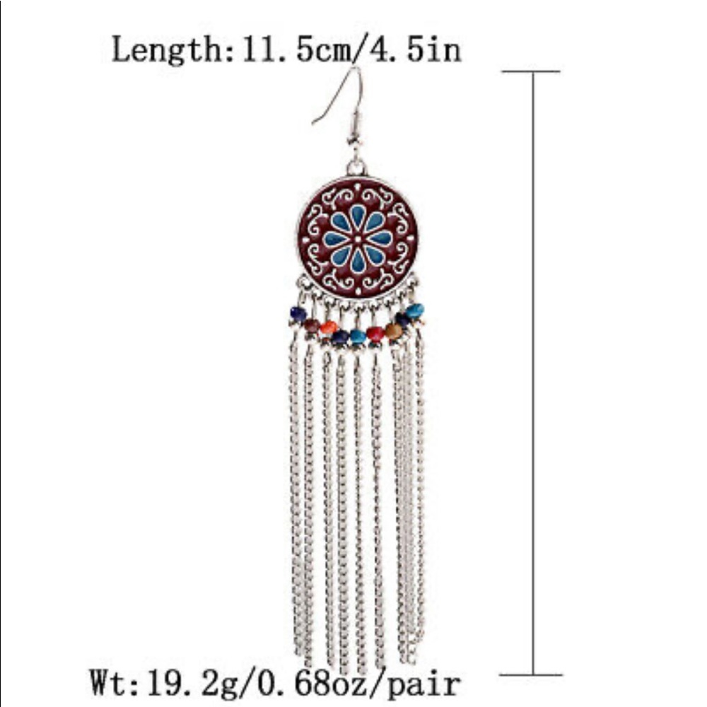 🎁GIFTED🎁 🆕 Red/Blue Boho Drop Long Earrings - Picture 3 of 6